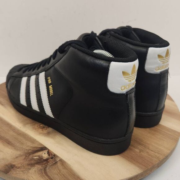 Adidas PRO MODEL GOLD Black Leather Sz 7.5 Men's Shoes B39368 Hi Top Sneakers - Picture 5 of 10